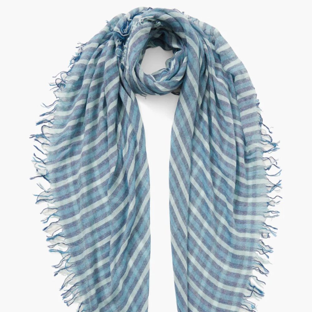 New Auth Chan Luu Silk and Cashmere Scarf Estate Blue Linea